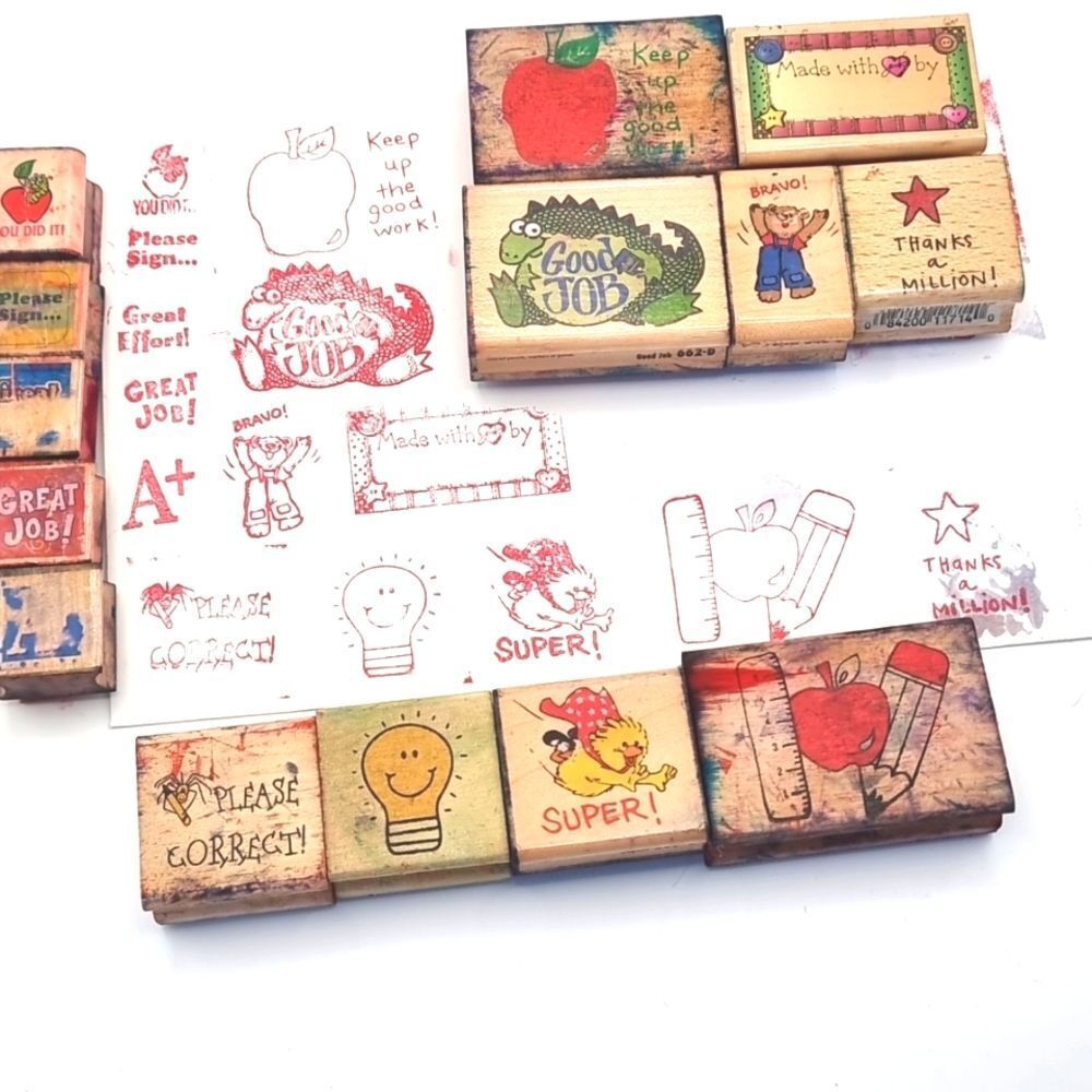 👋 14 piece TEACHER WOODEN/RUBBER STAMPS set